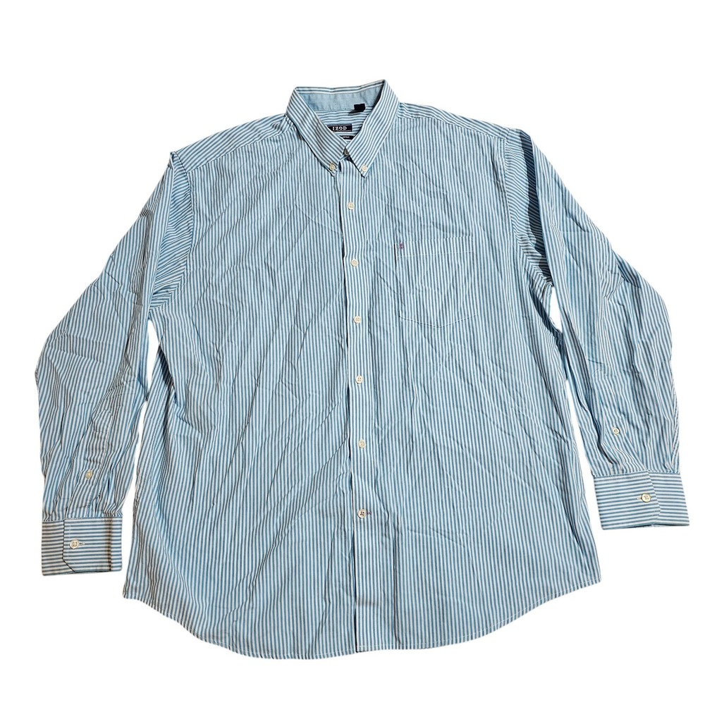IZOD Premium Essentials Striped Button Down Shirt Dress Casual XL‎